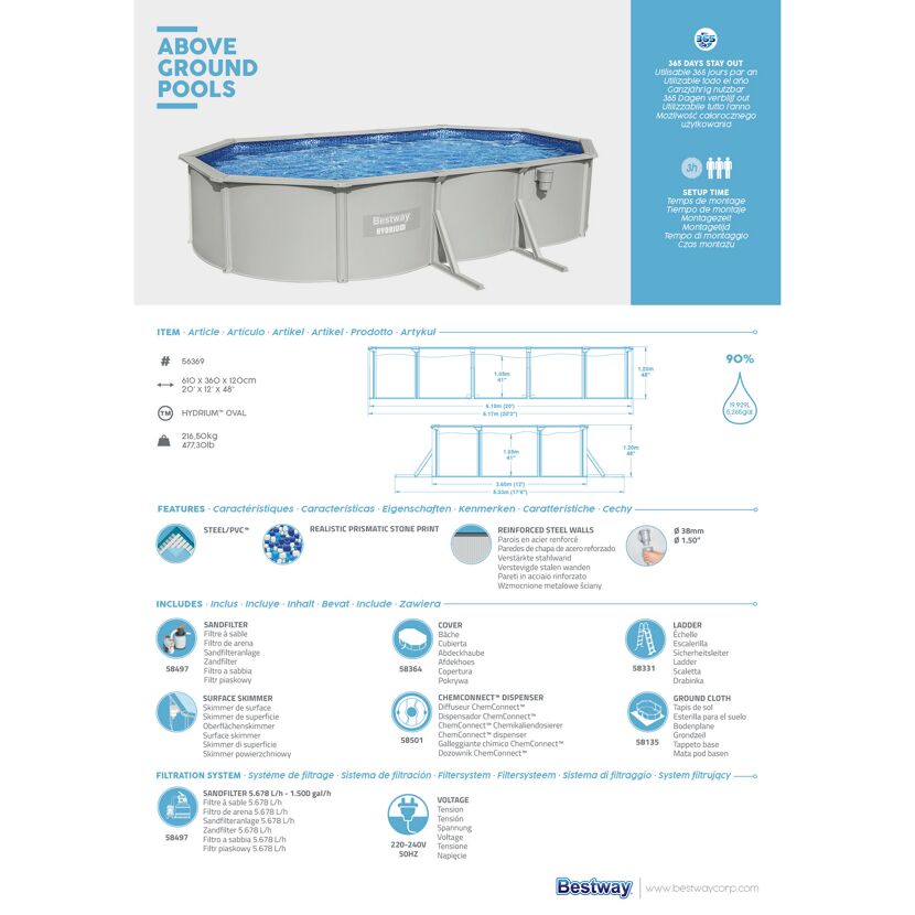 Stahlwandpool-Set 'Hydrium' Set 610 x 360 x 120 cm mit Sicherheitsleiter und Sandfilteranlage