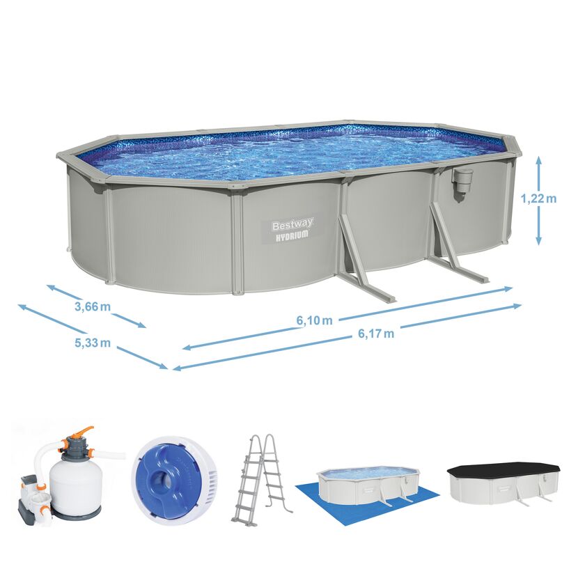 Stahlwandpool-Set 'Hydrium' Set 610 x 360 x 120 cm mit Sicherheitsleiter und Sandfilteranlage