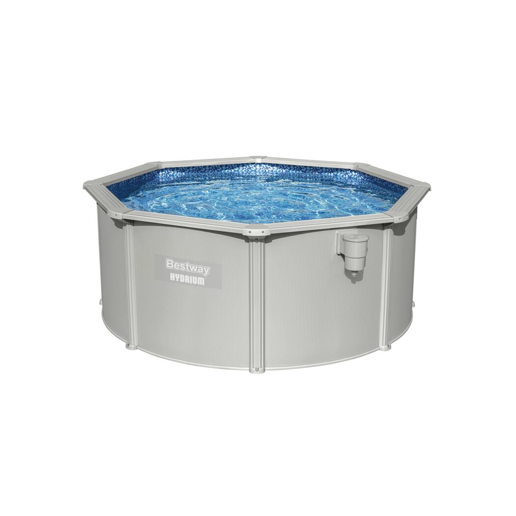 Bestway Stahlwandpool Hydrium mit blauem Wasser.
