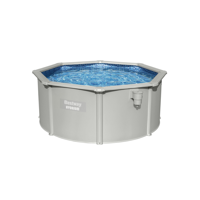 Bestway Stahlwandpool Hydrium mit blauem Wasser.