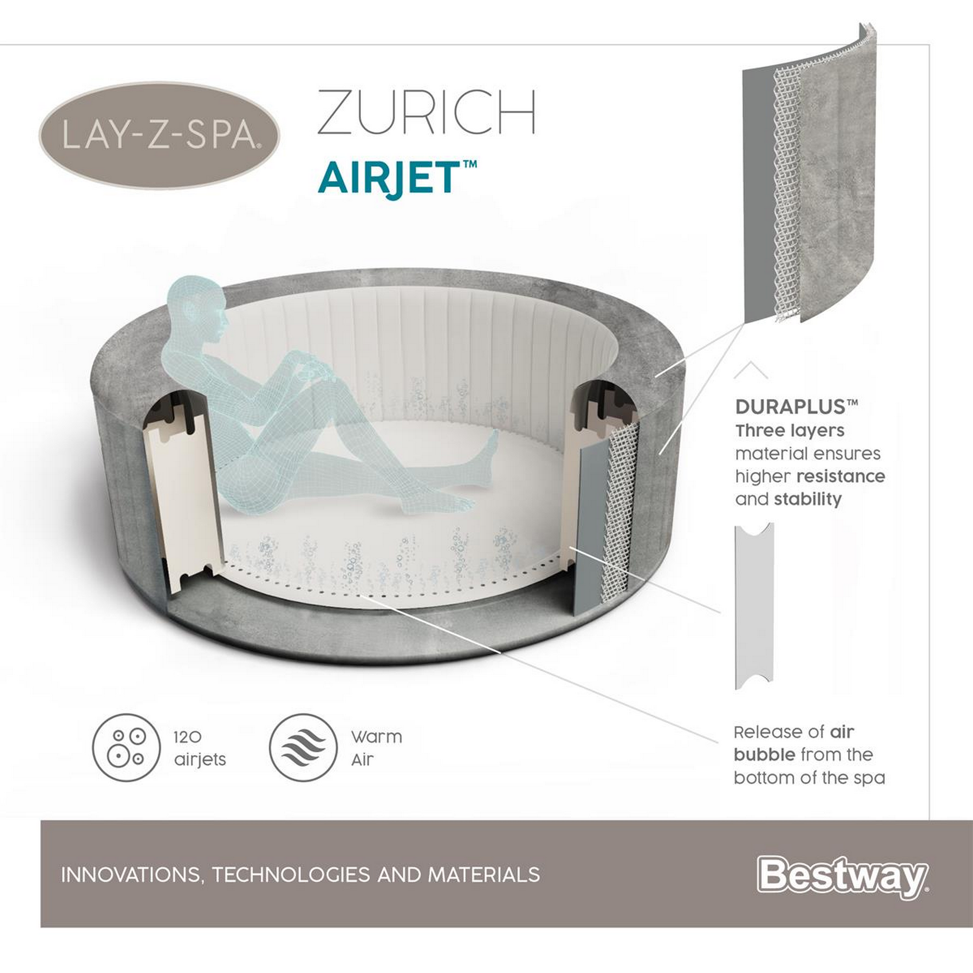 Whirlpool 'LAY-Z-SPA® ECO-Zurich AirJet™' grau Alabaster-Optik Ø 180 x 66 cm + product picture