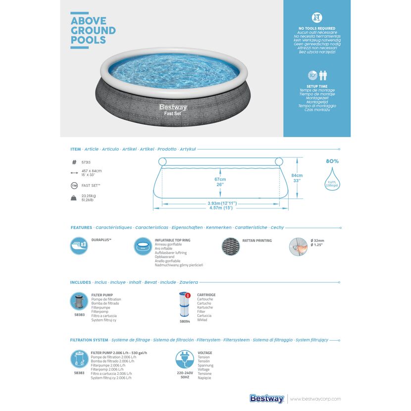 Bestway Fast Set Aufstellpool, grau, gefüllt