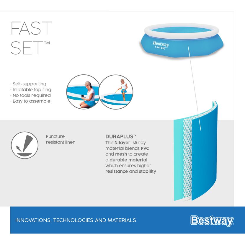 Bestway Fast Set Aufstellpool, Aufbau und Detailansicht.