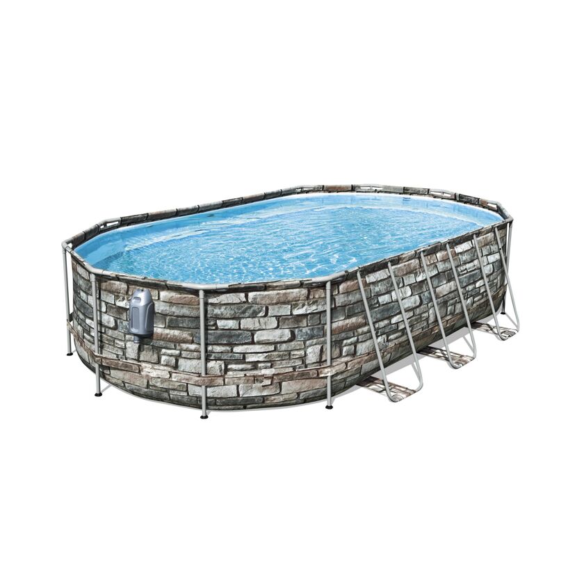 Ovaler Aufstellpool mit Steindesign
