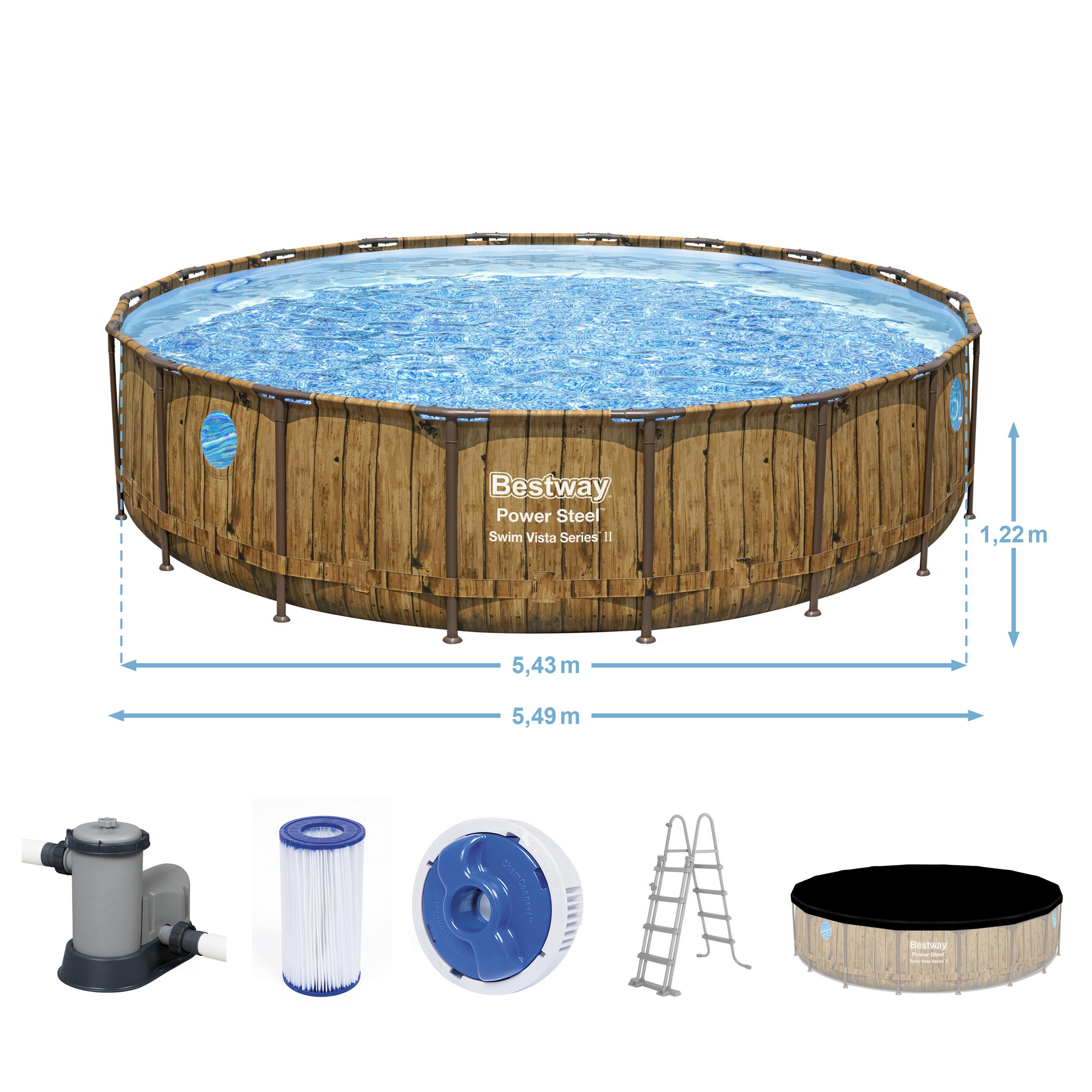 Frame-Pool-Set 'Power Steel Swim Vista' Ø 549 x 122 cm mit Sicherheitsleiter und Filterpumpe + product picture