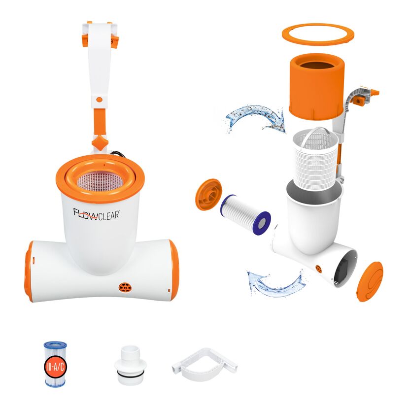 Flowclear Skimmer zerlegt und Filterkartusche