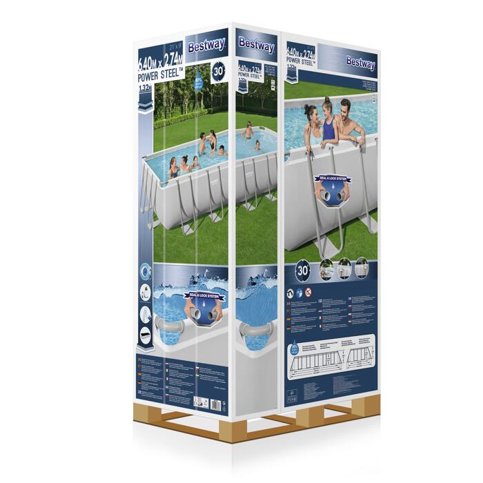 AufstellpoolKomplettSet 'Power Steel' grau 640 x 274 x 132 cm, mit