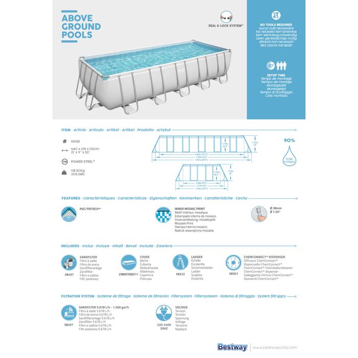 AufstellpoolKomplettSet 'Power Steel' grau 640 x 274 x 132 cm, mit