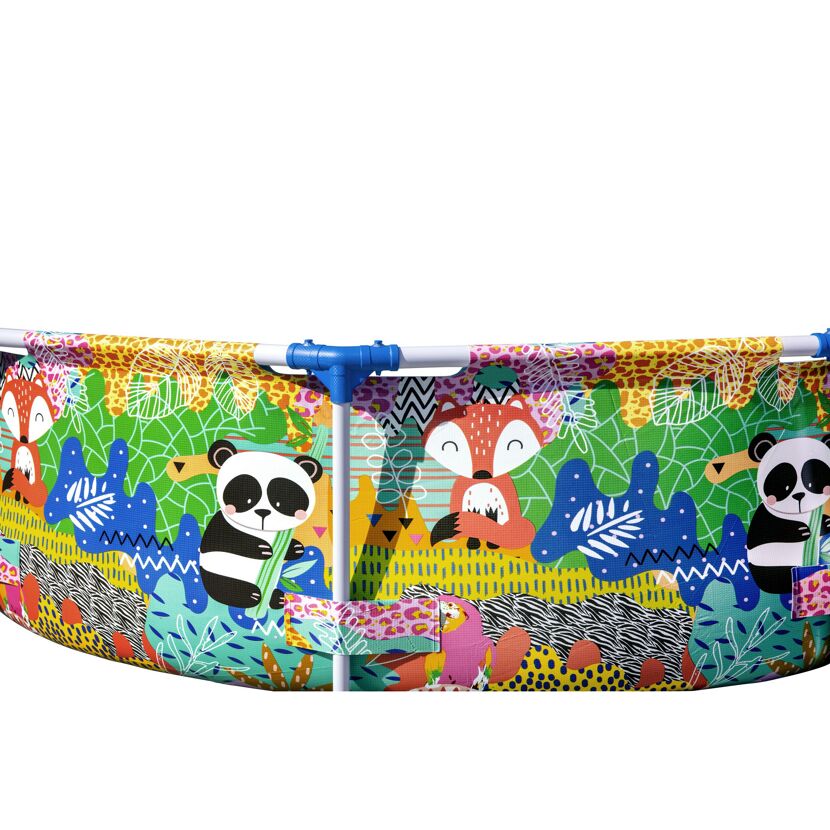 Bunter Kinderpool mit Dschungelmotiv.