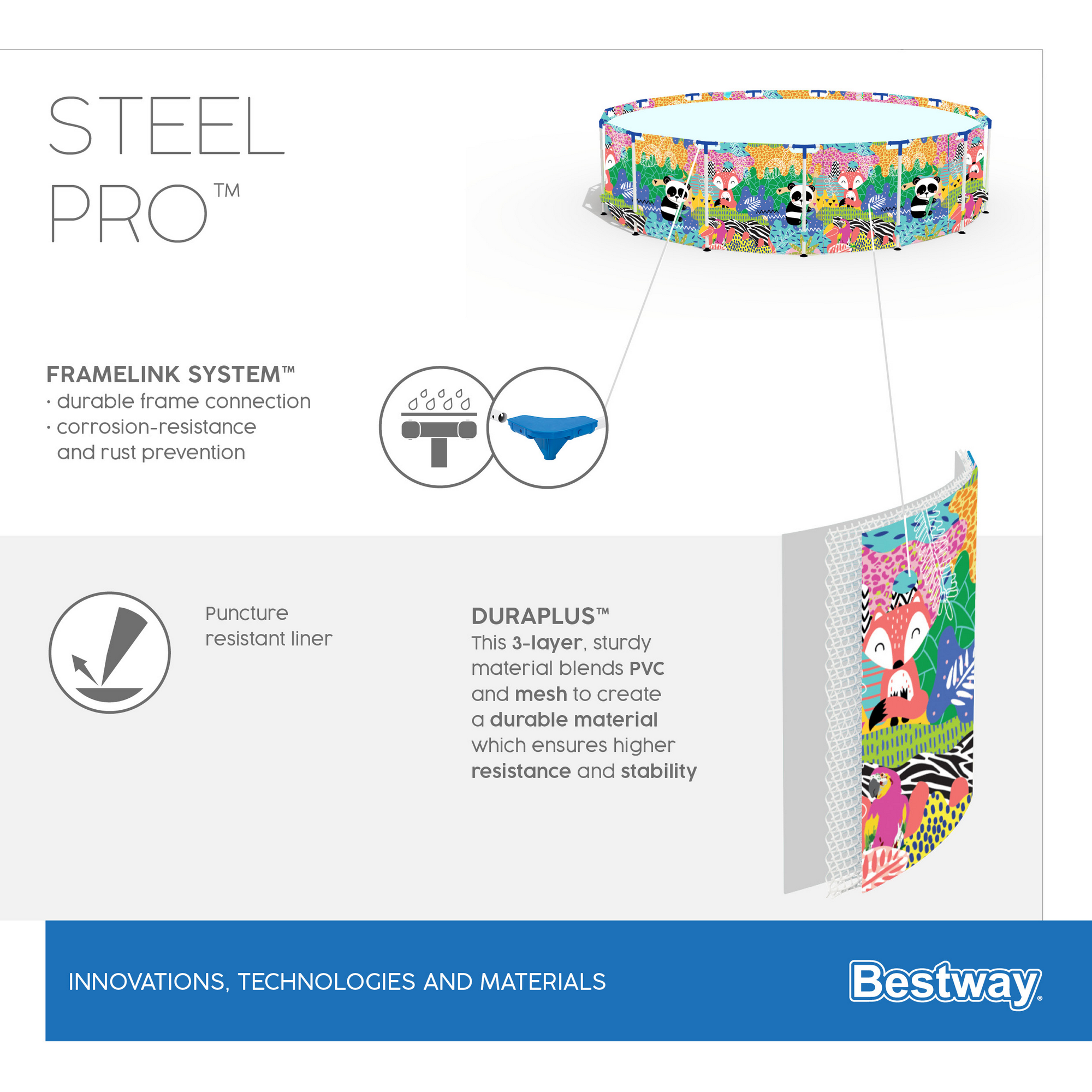 Aufstellpool 'Steel Pro' buntes Tiermotiv Ø 274 x 66 cm + product picture