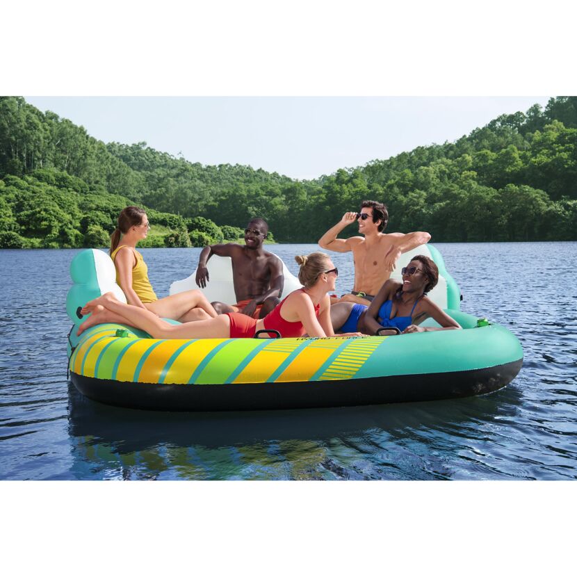 Fünf Personen entspannen auf einer aufblasbaren Hydro-Force™ Sunny Lounge im Wasser.