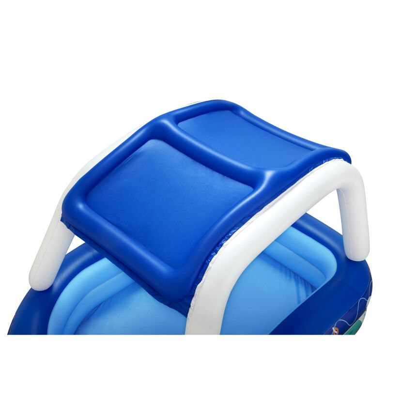 Blauer aufblasbarer Kinderpool mit weißem Sonnendach
