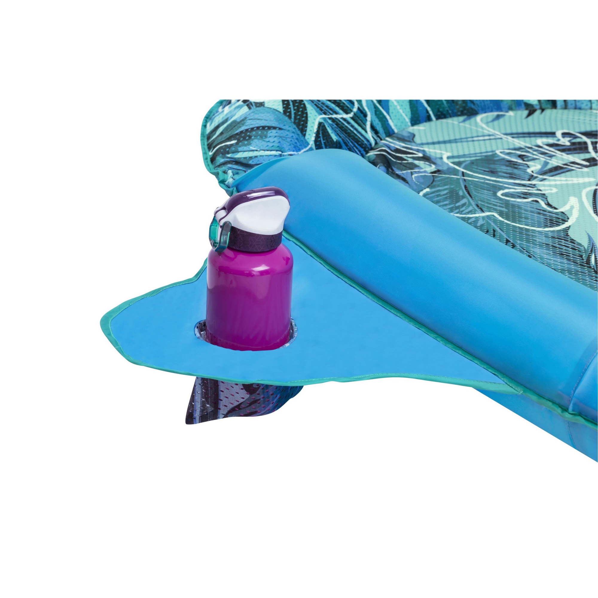 Poolmatte mit Getränkehalter und Trinkflasche