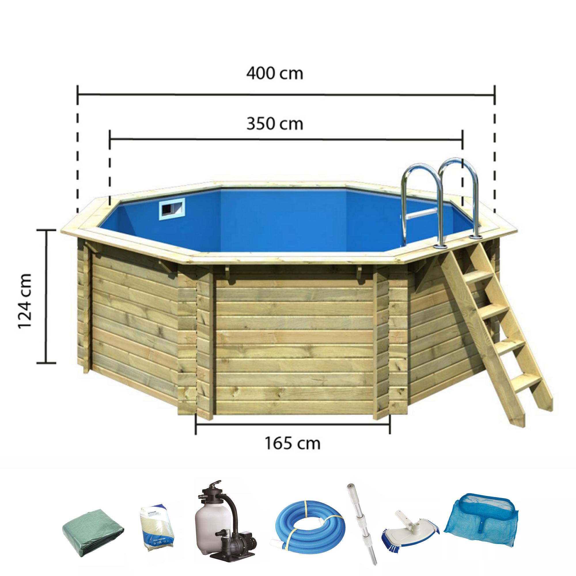 Massivholzpool 'Modell Komfort Pool 1A' natur Ø 350 x 124 cm, mit Zubehör + product picture