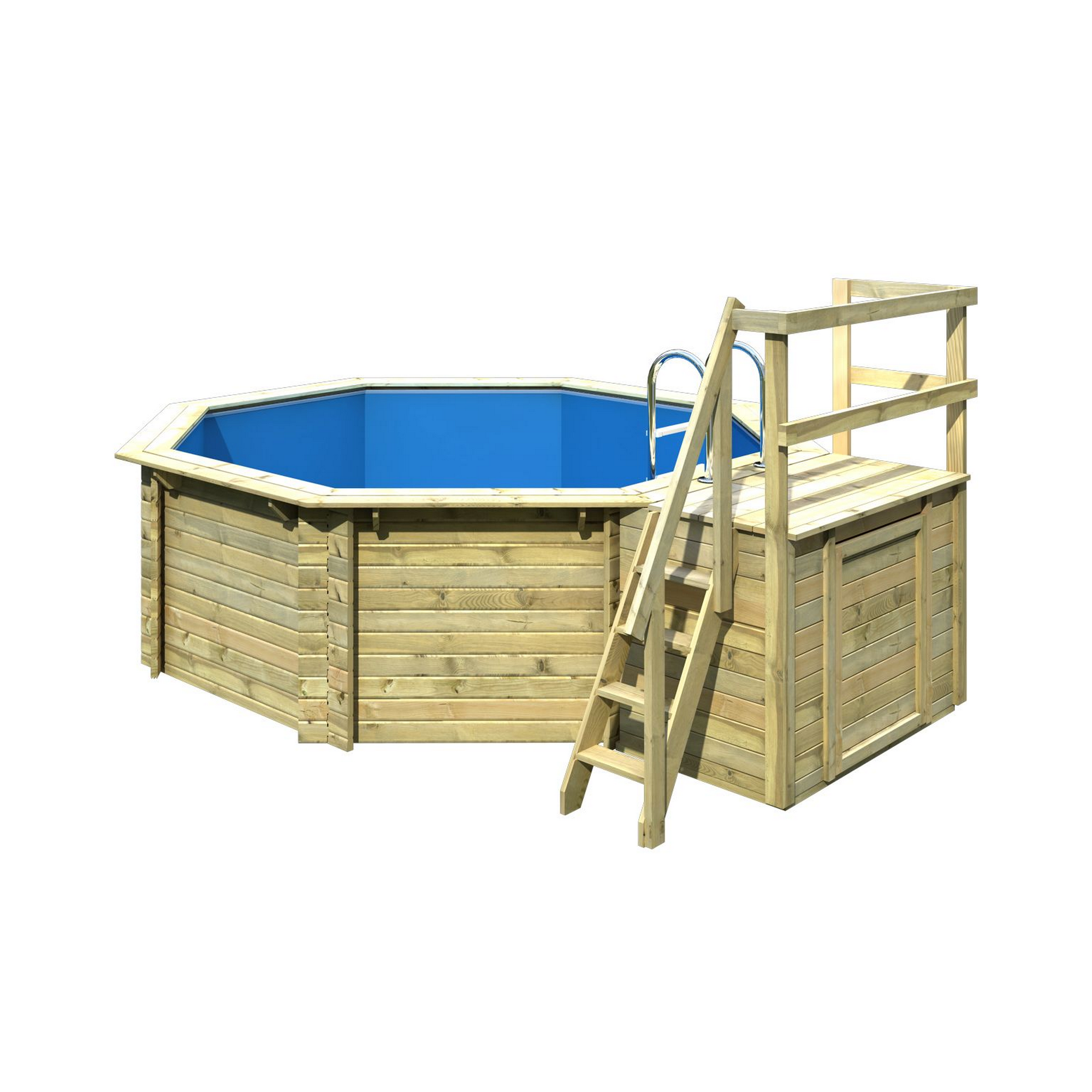 Massivholzpool-Set 'Modell 1 B Komfort' Ø 350 x 124 cm mit Sonnendeck, Einhängeleiter und Sandfilteranlage + product picture