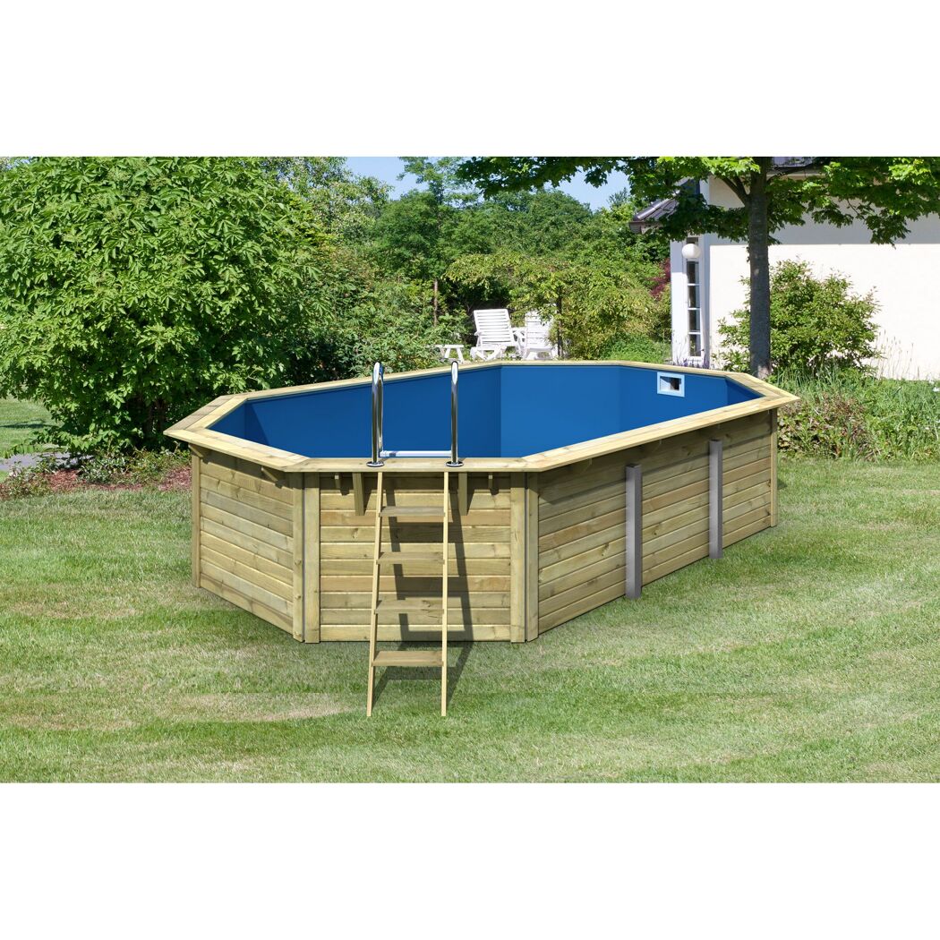 Massivholzpool-Set 'Modell pool-Set X4' 558 x 347 x 124 cm mit Edelstahlleiter und Holzleiter