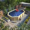 Massivholzpool-Set 'Modell pool-Set X4' 558 x 347 x 124 cm mit Edelstahlleiter und Holzleiter