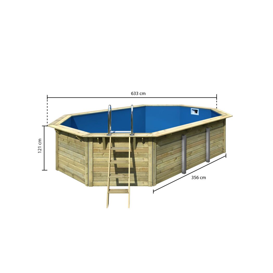 Massivholzpool-Set 'Modell pool-Set X4' 558 x 347 x 124 cm mit Edelstahlleiter und Holzleiter