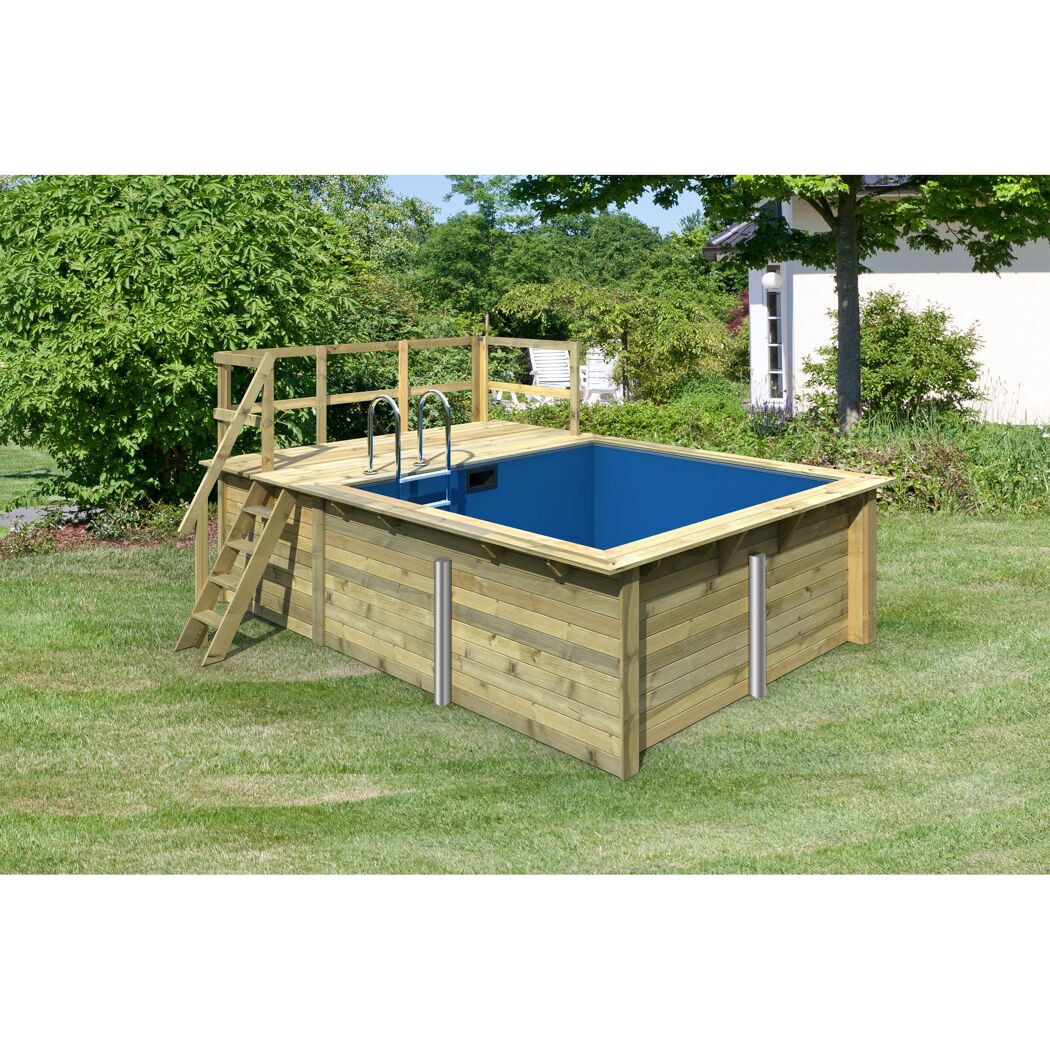 Pool rechteckig mit Holzumrandung