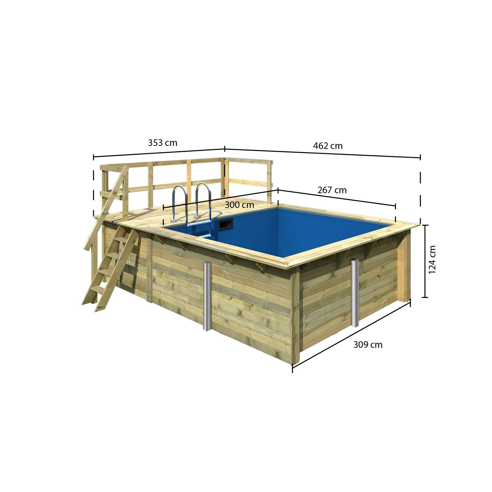 Massivholzpool-Set 'Modell Rechteck pool-Set 1 A' 300 x 267 x 124 cm mit Sonnendeck und Einhängeleiter + product picture