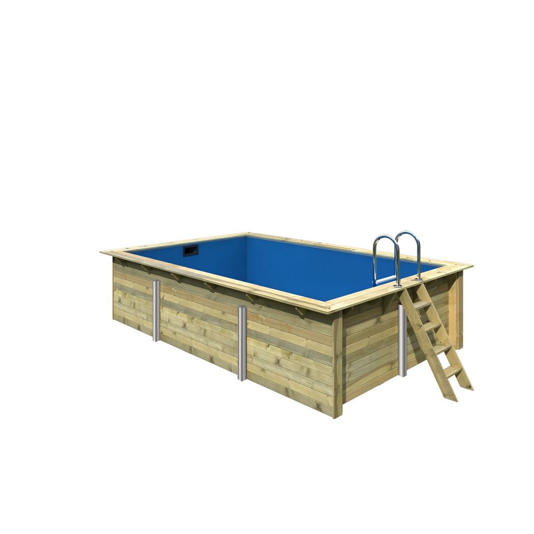 Massivholzpool-Set 'Modell Rechteck pool-Set 3' 477 x 300 x 124 cm mit Edelstahlleiter und Holzleiter