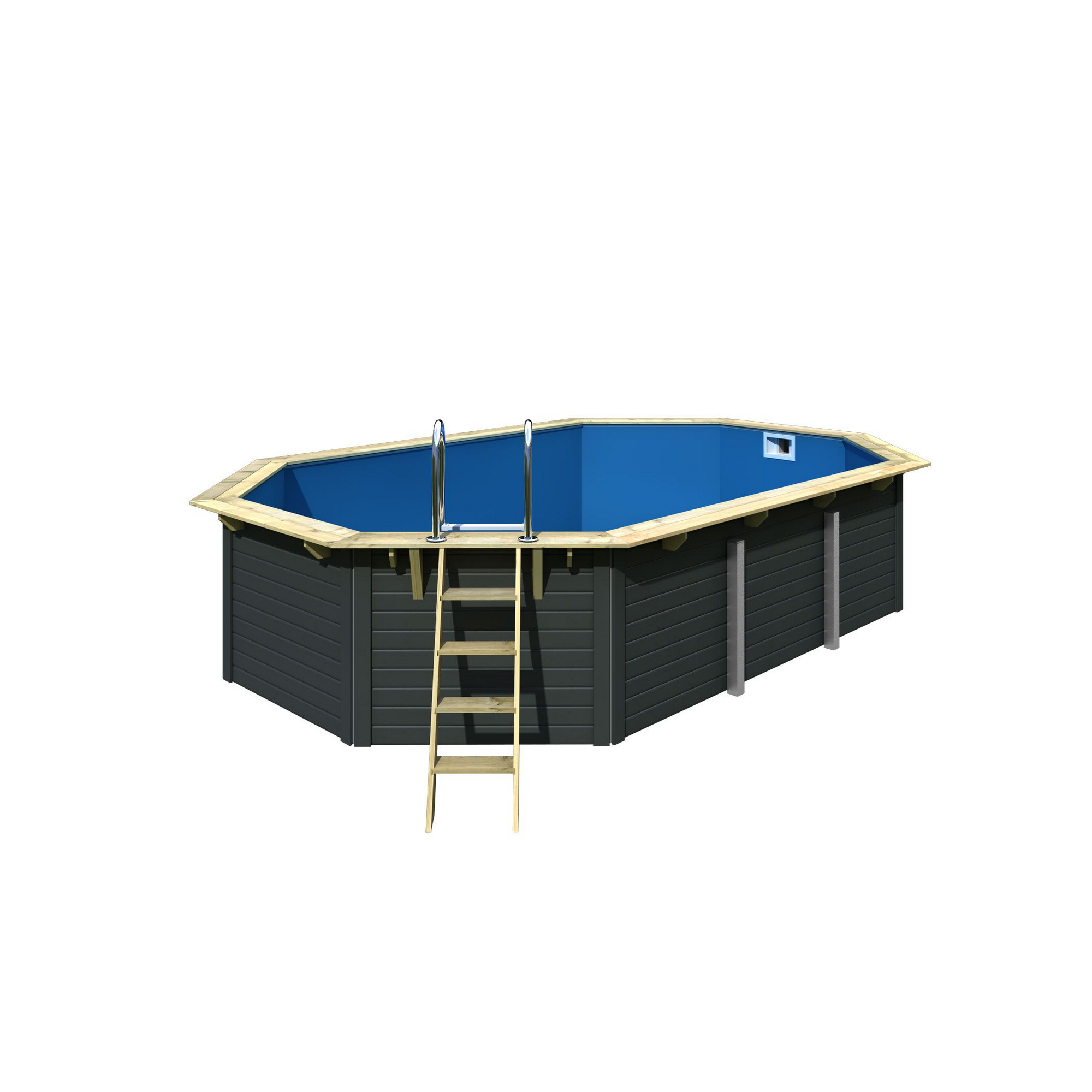 Massivholzpool-Set 'Modell pool-Set X4' 558 x 347 x 124 cm mit Edelstahlleiter und Holzleiter + product picture
