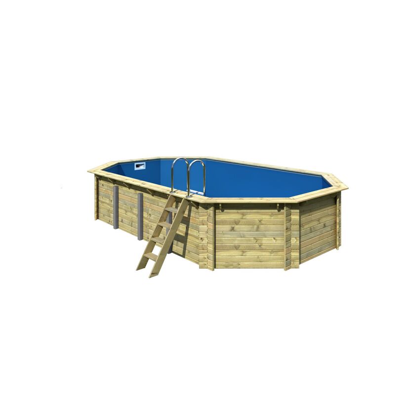 Massivholzpool-Set 'Modell 5 A' 650 x 350 x 124 cm mit Edelstahlleiter und Holzleiter