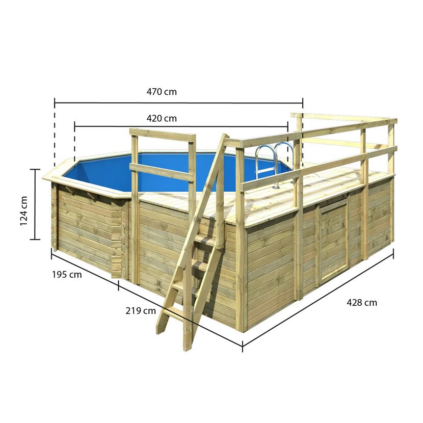 Massivholzpool-Set 'Modell 2 D' Ø 420 x 124 cm mit Sonnendeck und Einhängeleiter