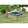Quadratischer, blauer Holzpool im Garten