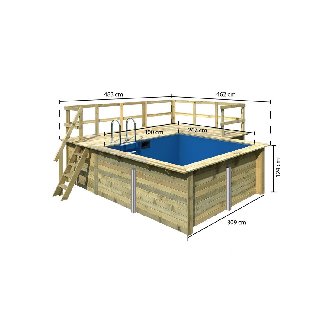 Massivholzpool-Set 'Modell Rechteck pool-Set 1 B' 300 x 267 x 124 cm mit Sonnendeck und Einhängeleiter