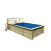 Rechteckiger Holzpool mit blauer Innenfolie