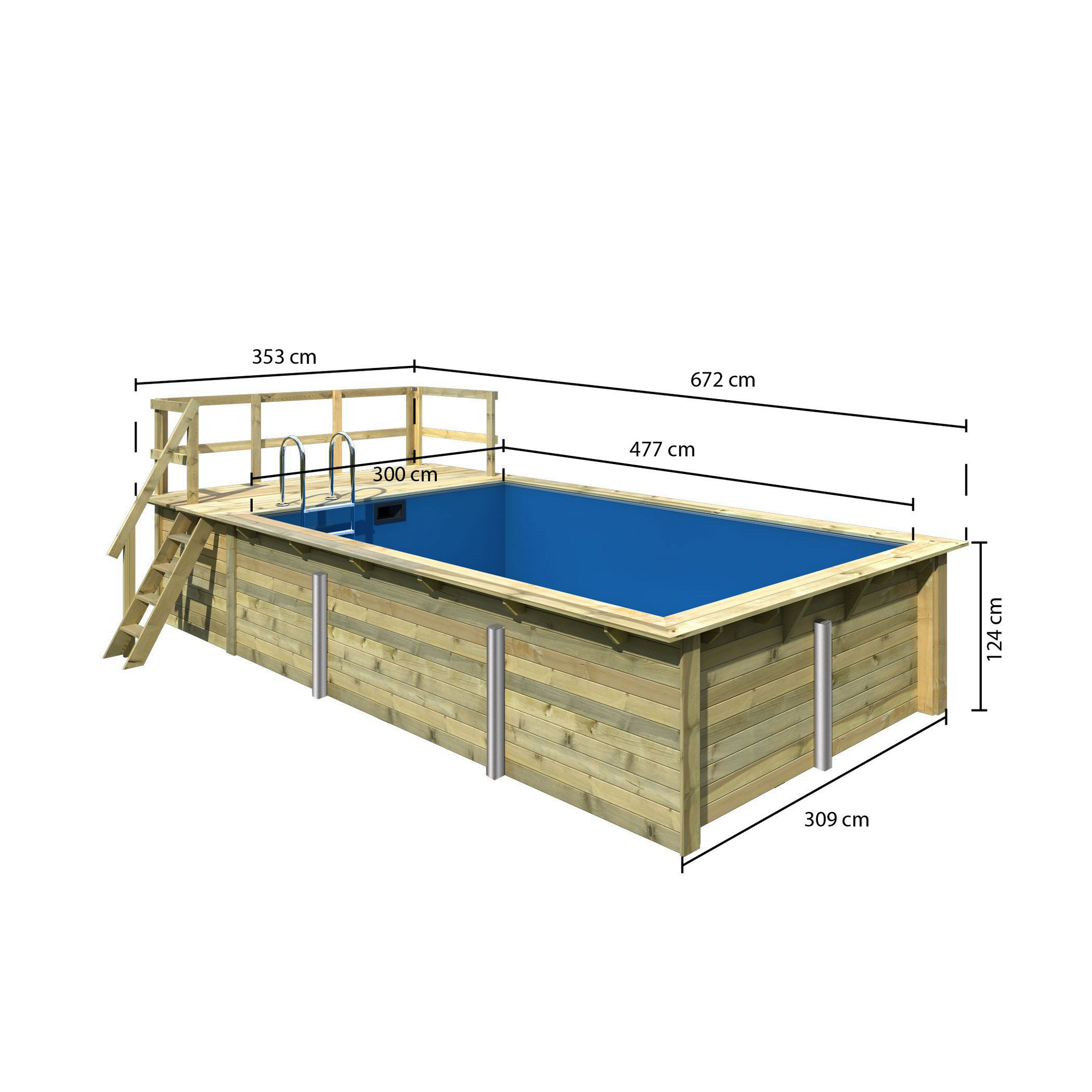 Massivholzpool-Set 'Modell Rechteck pool-Set 3 A' 477 x 300 x 124 cm mit Sonnendeck und Einhängeleiter + product picture