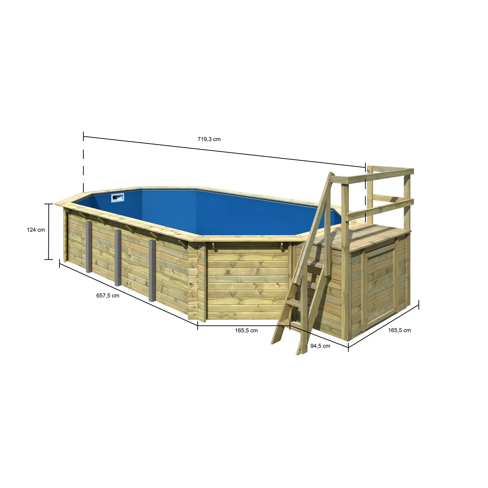 Massivholzpool-Set 'Modell 5 B' 650 x 350 x 124 cm mit Sonnendeck und Einhängeleiter + product picture