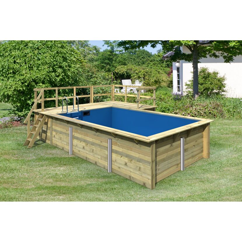 Massivholzpool-Set 'Modell Rechteck pool-Set 3 B' 477 x 300 x 124 cm mit Sonnendeck und Einhängeleiter
