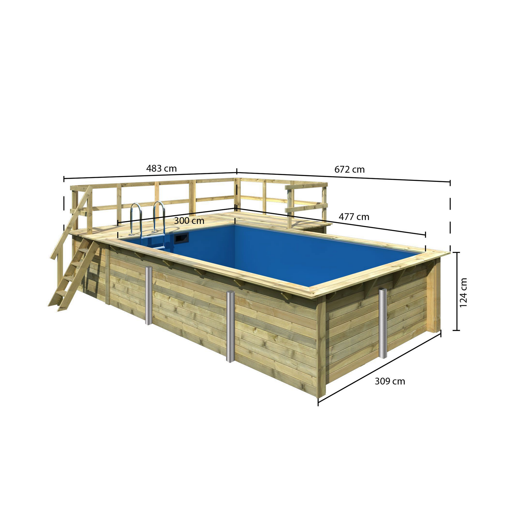Massivholzpool-Set 'Modell Rechteck pool-Set 3 B' 477 x 300 x 124 cm mit Sonnendeck und Einhängeleiter + product picture