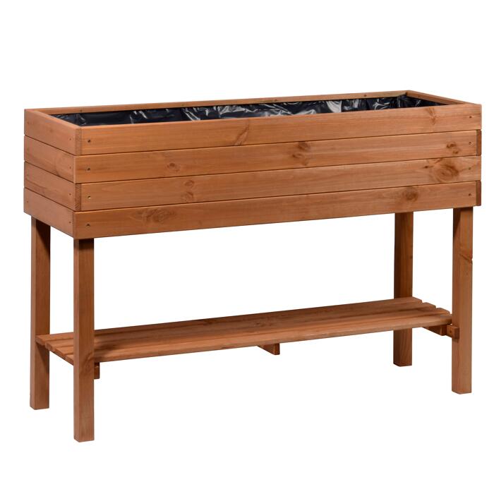 Hochbeet mit Ablage Holz bernsteinfarben 117 x 40 x 80 cm
