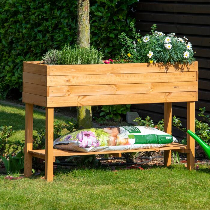 Hochbeet mit Ablage Holz bernsteinfarben 117 x 40 x 80 cm