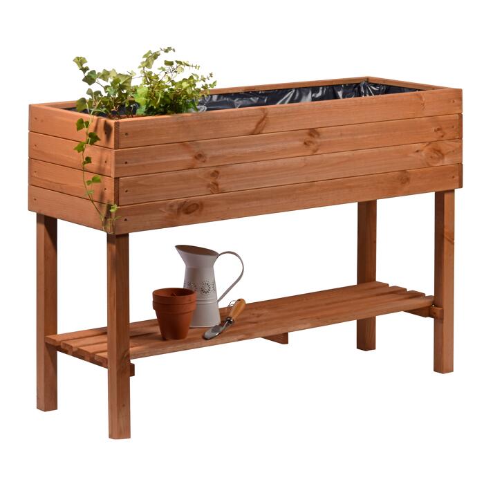 Hochbeet mit Ablage Holz bernsteinfarben 117 x 40 x 80 cm