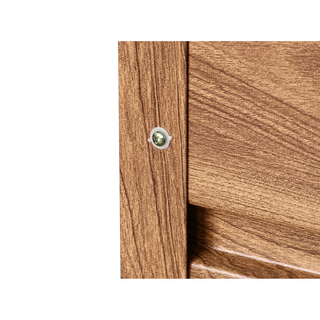 Nahaufnahme einer Ecke des Hochbeets aus Holzoptik