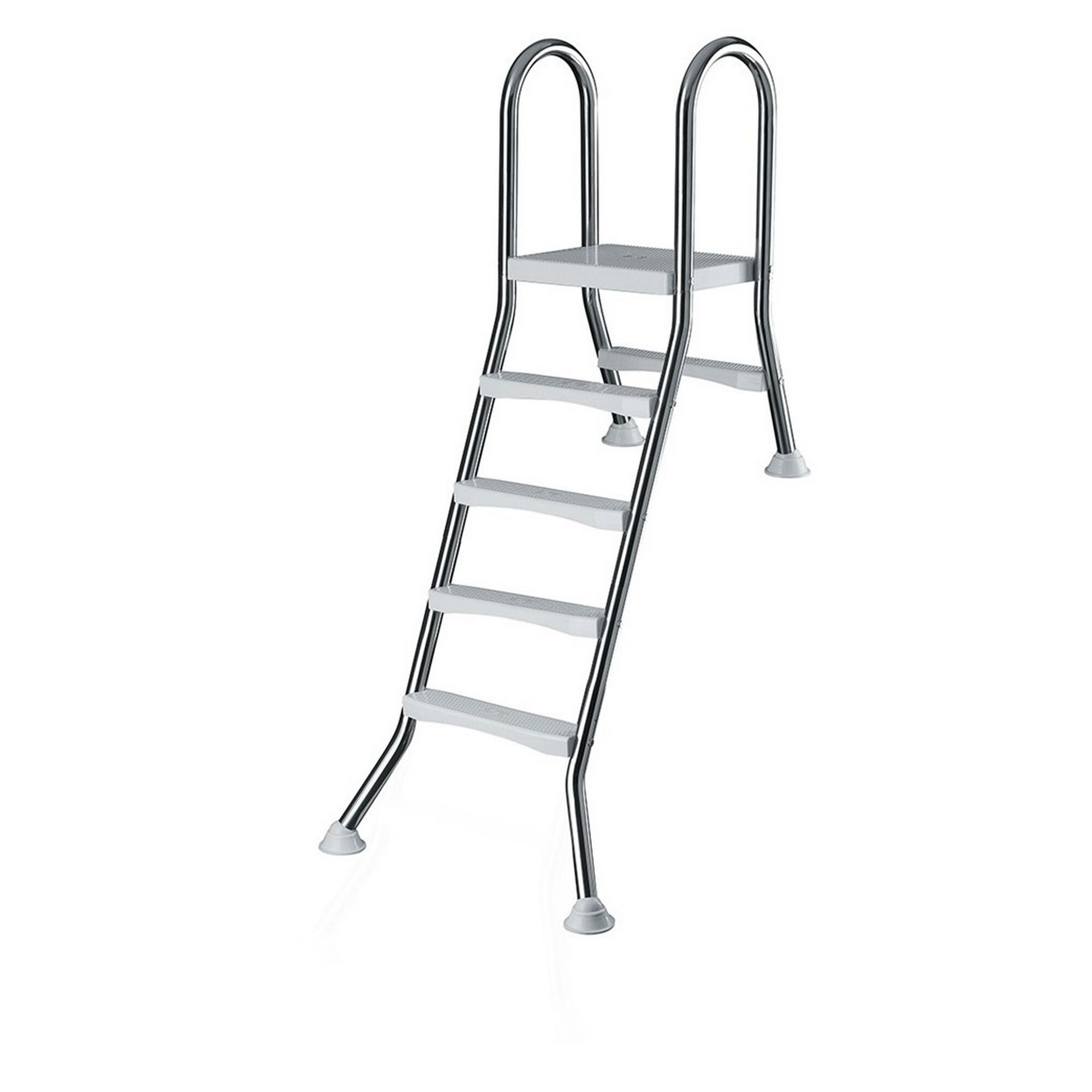 Poolleiter aus Edelstahl mit weißen Stufen