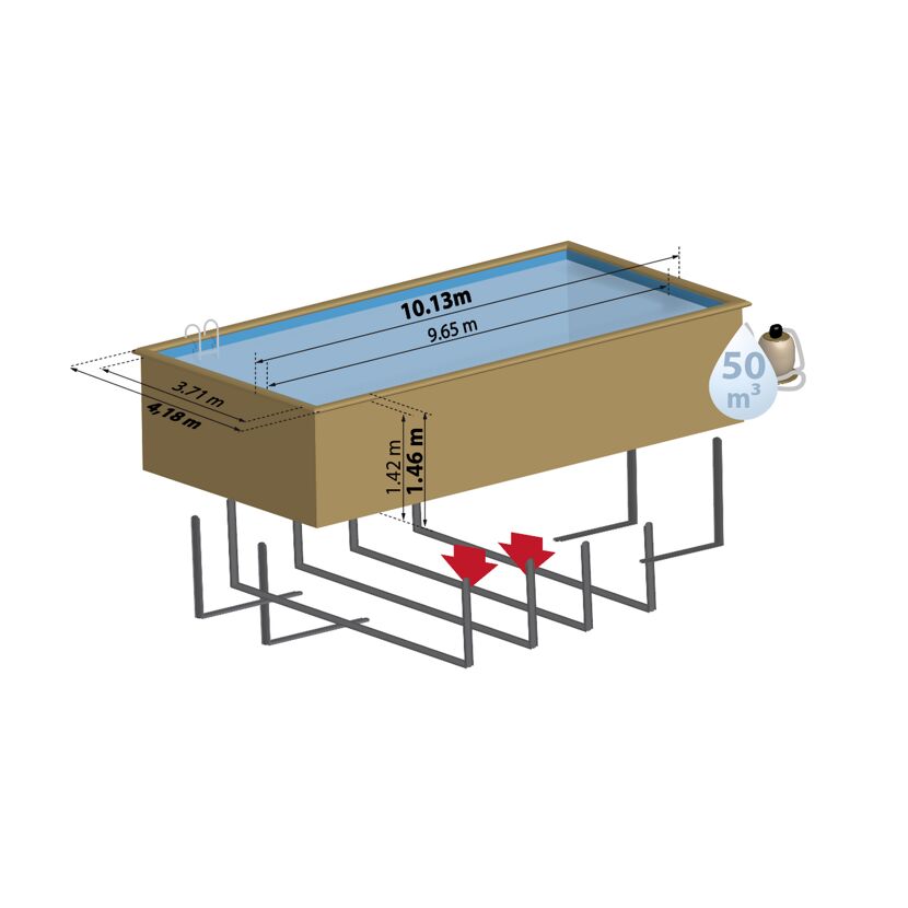 Holzpool mit Maßen und Volumenangabe
