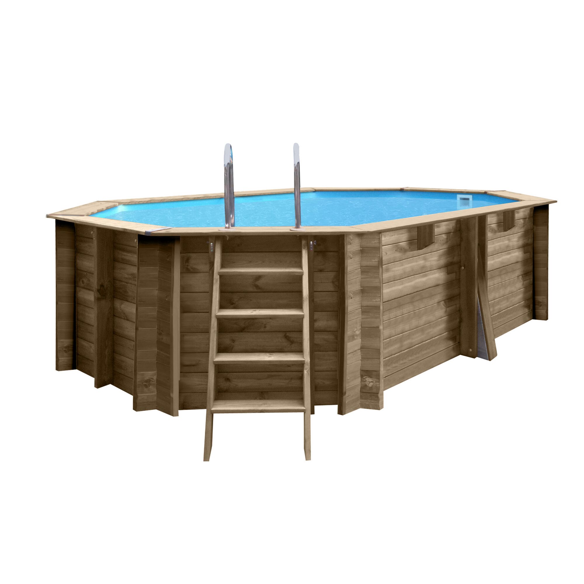 Achteckiger Holzpool mit Leiter