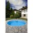 Runder blauer Stahlwandpool mit Leiter im Garten
