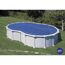 Ovaler, oberirdischer Pool mit blauer Abdeckung