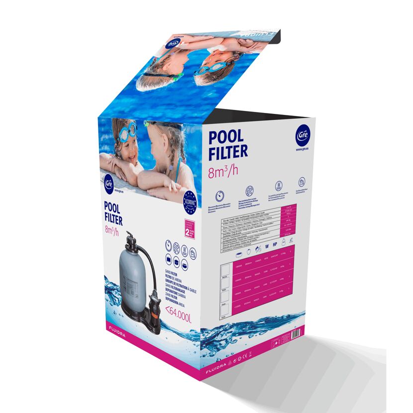 Verpackung eines GRE Fluidra Poolfilters