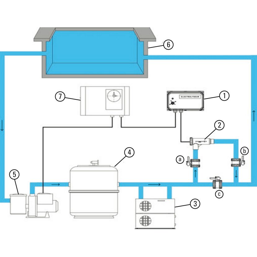 Schema eines Schwimmbeckens mit Salzchlorinator
