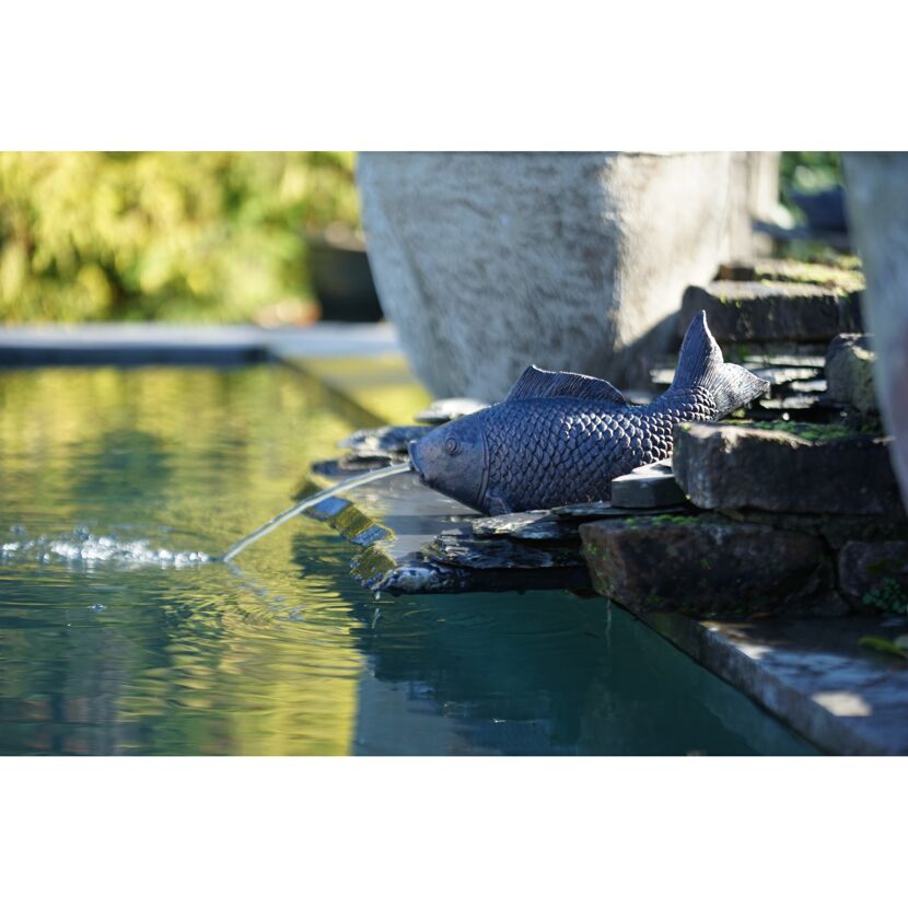 Wasserspeier Fisch XL spritzt Wasser in Teich
