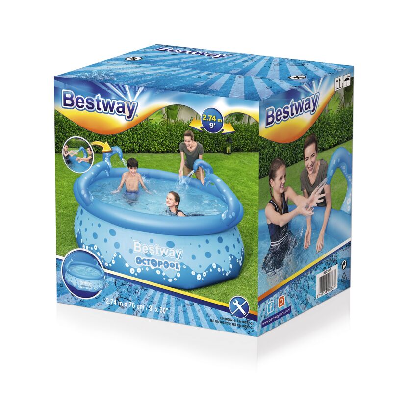 Bestway OctoPool mit Wasserfontänen, Kinder spielen im Pool