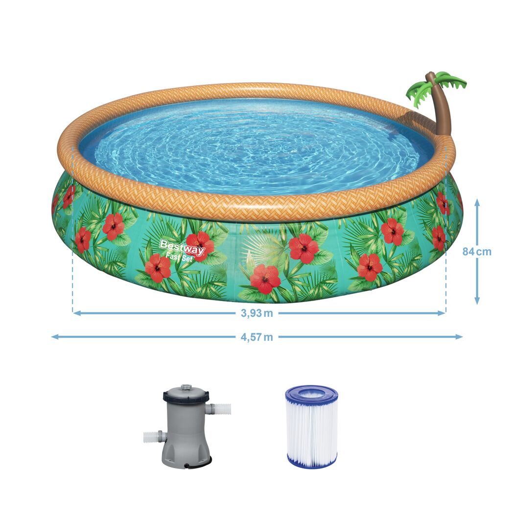 Runder, aufblasbarer Bestway Pool mit Palmenmotiv und Pumpe