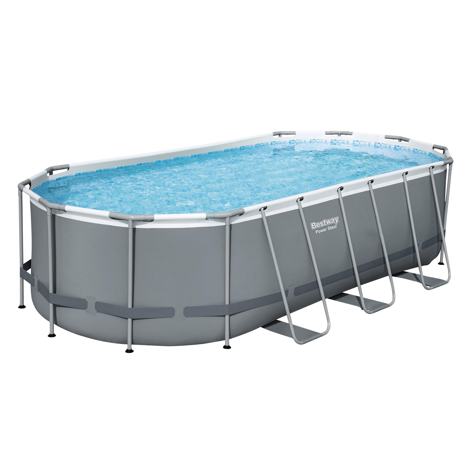 Ovaler Aufstellpool Bestway Power Steel mit Wasser gefüllt